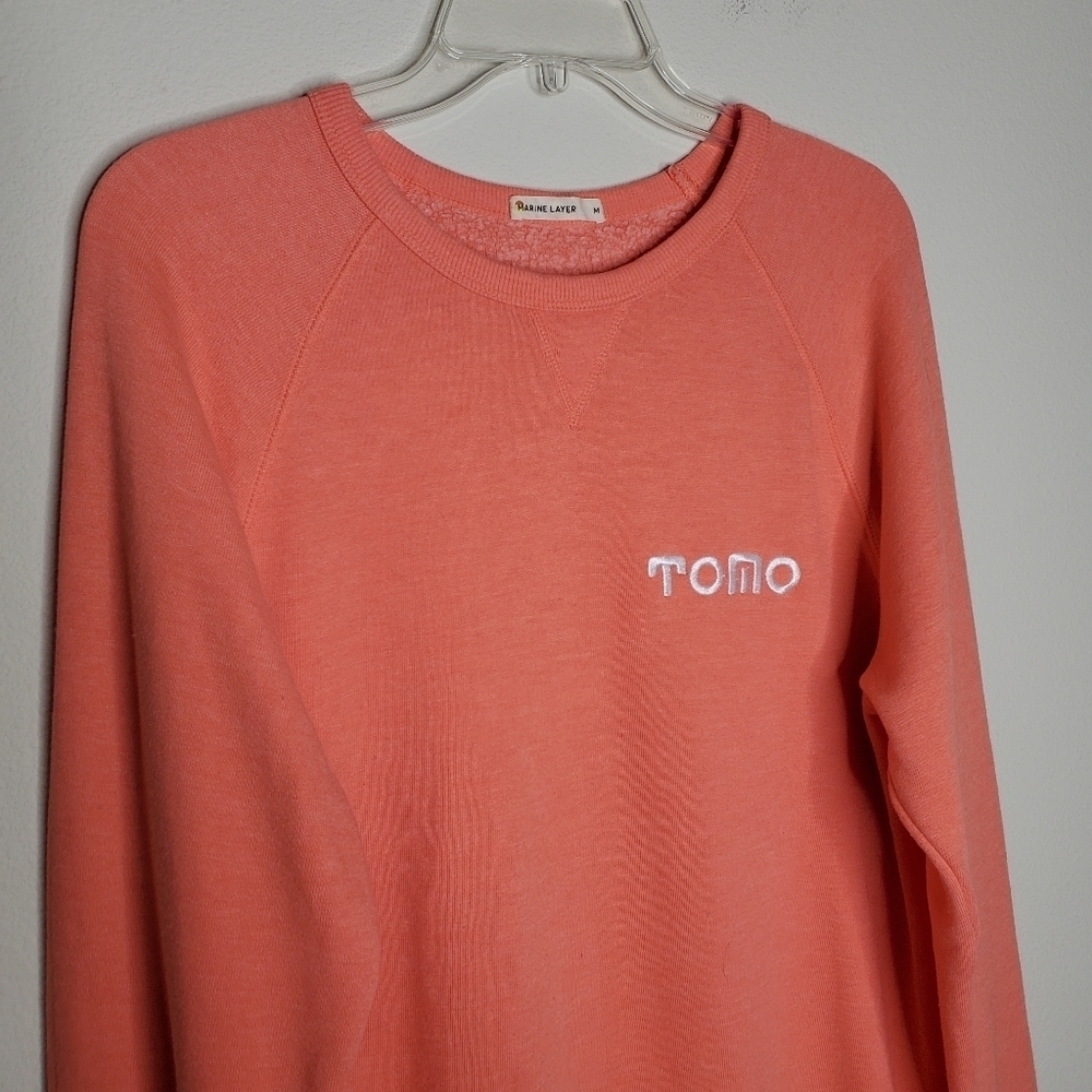 Marine Layer Coral Pink Embroidered Fleece Crewneck Pullover Sweatshirt - Picture 2 of 7